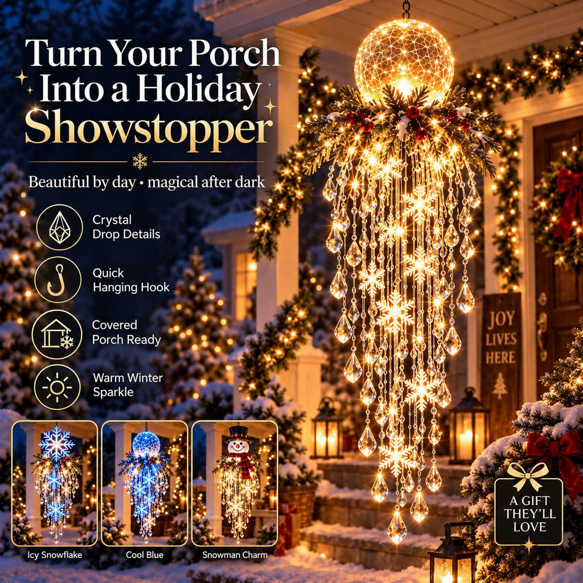 Hanging Snowflake & Crystal LED Porch Décor ✨❄️