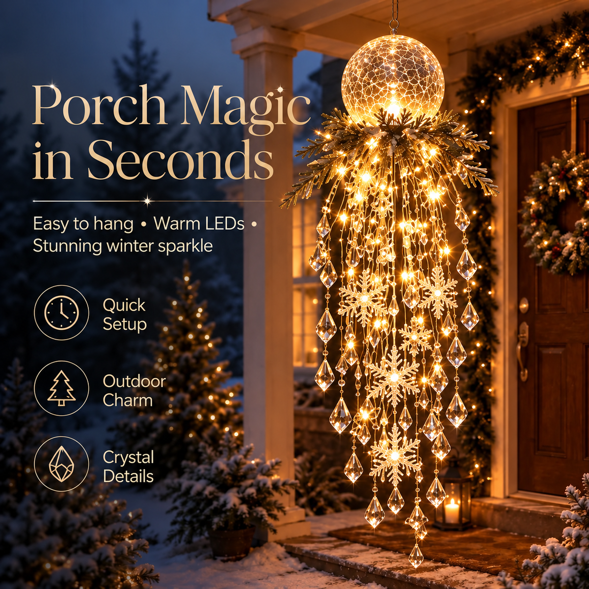 Hanging Snowflake & Crystal LED Porch Décor ✨❄️