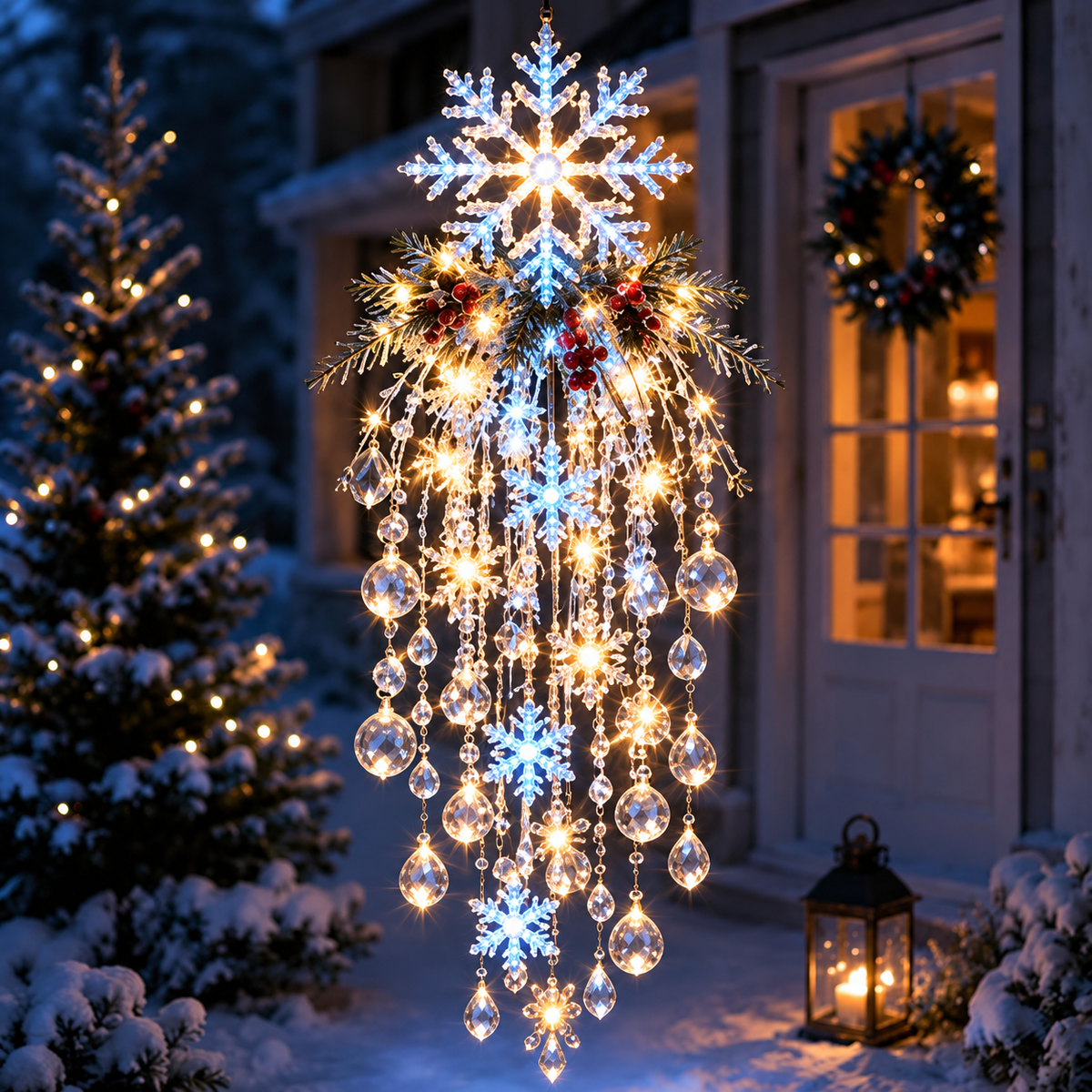 Hanging Snowflake & Crystal LED Porch Décor ✨❄️