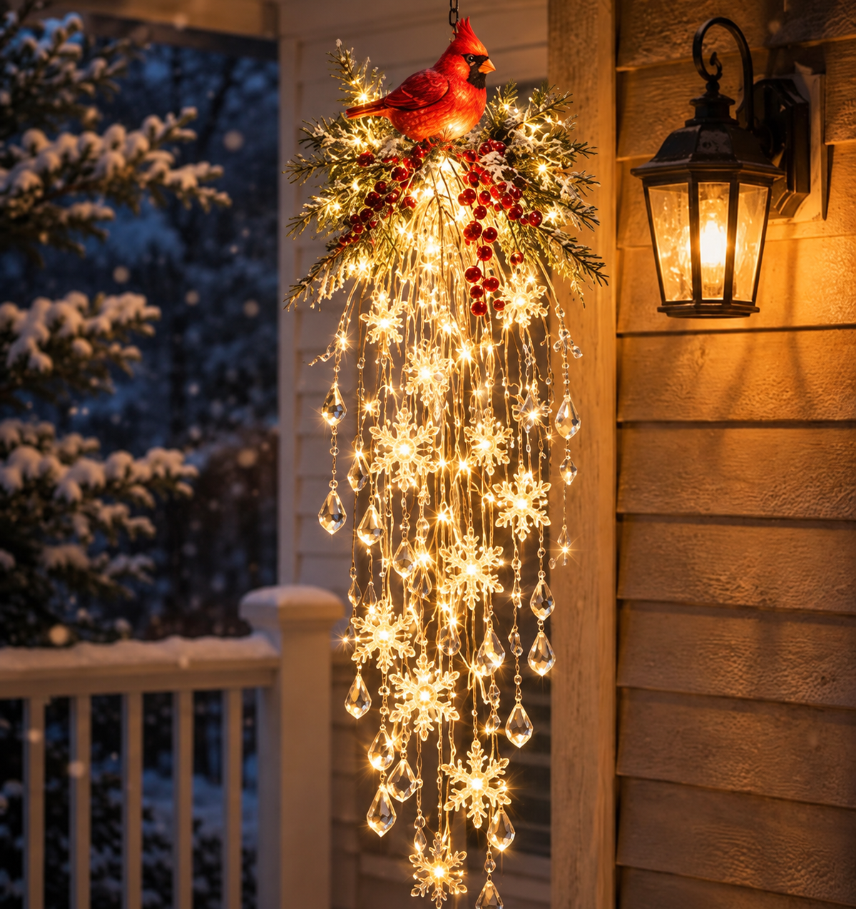 Hanging Snowflake & Crystal LED Porch Décor ✨❄️