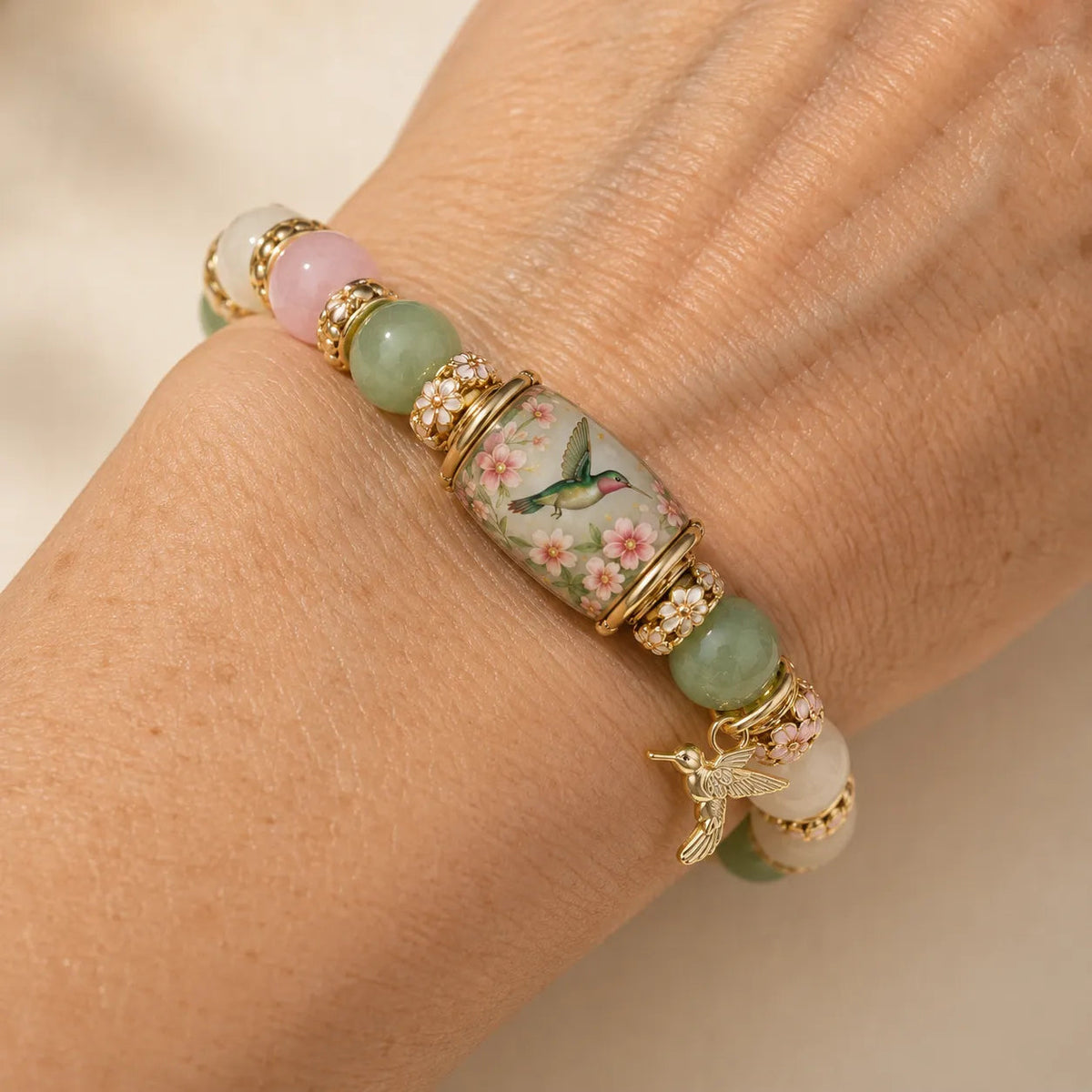 Hummingbird spring bracelet wrist view