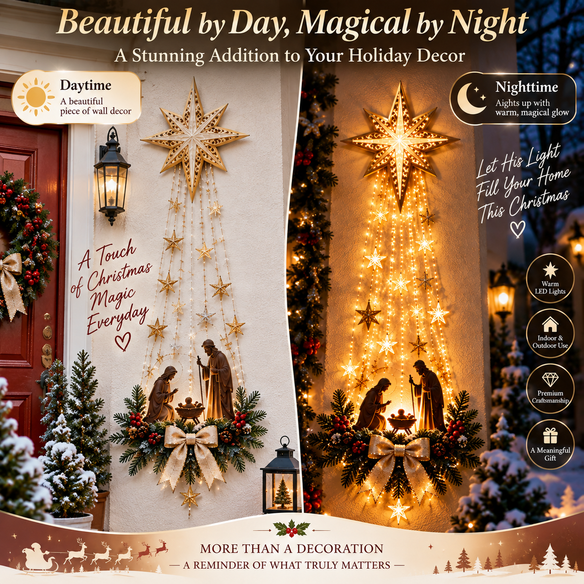 Lighted Nativity Wall Decor – Warm Bethlehem Star Display