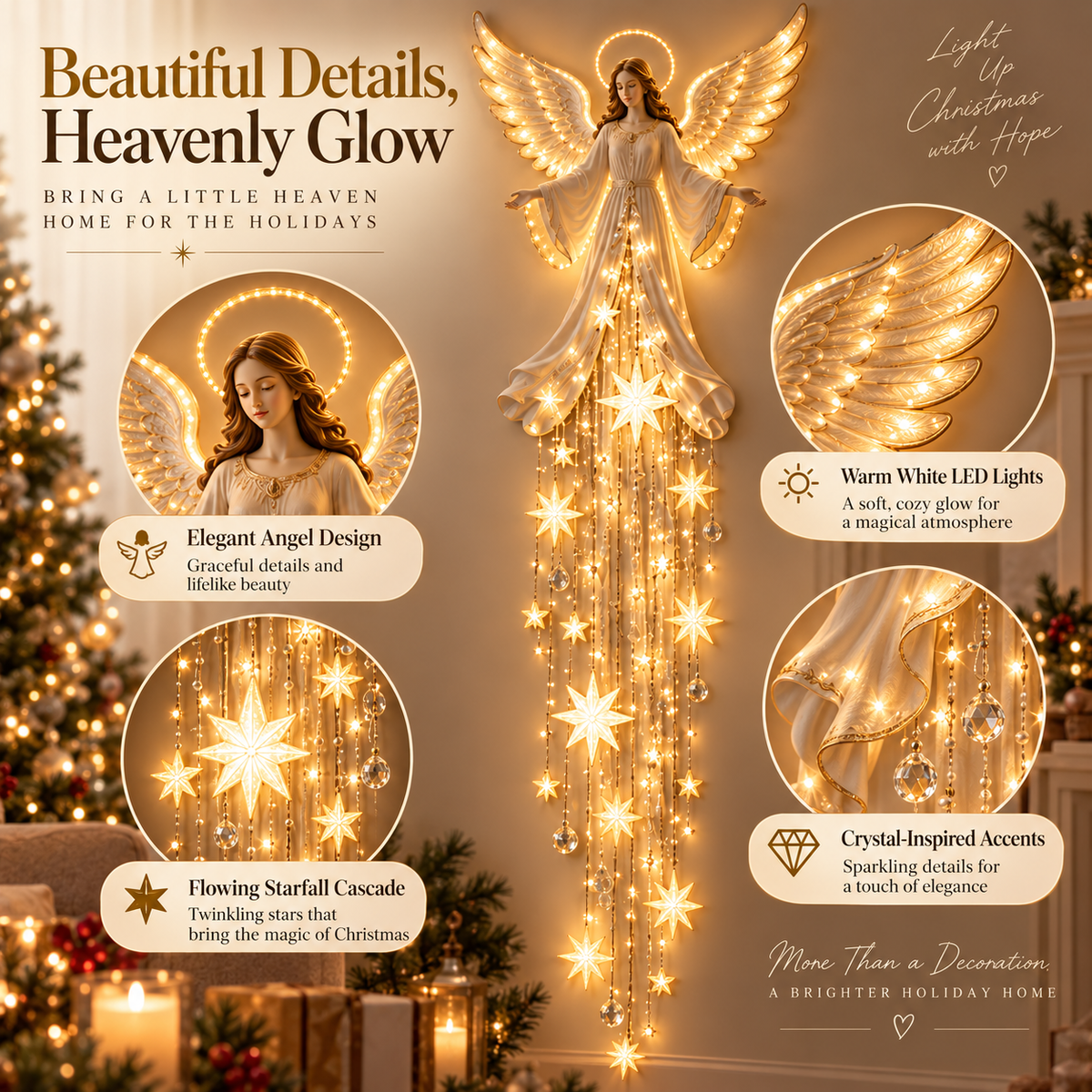 Angel Christmas Wall Light – Warm Starfall Wall Decor