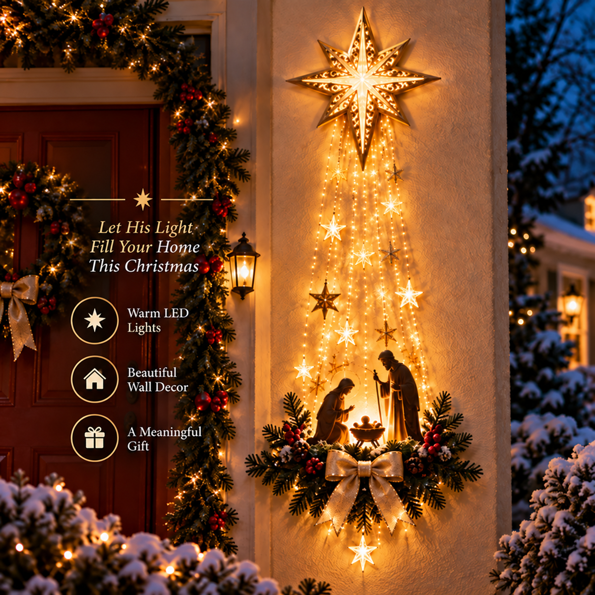 Lighted Nativity Wall Decor – Warm Bethlehem Star Display