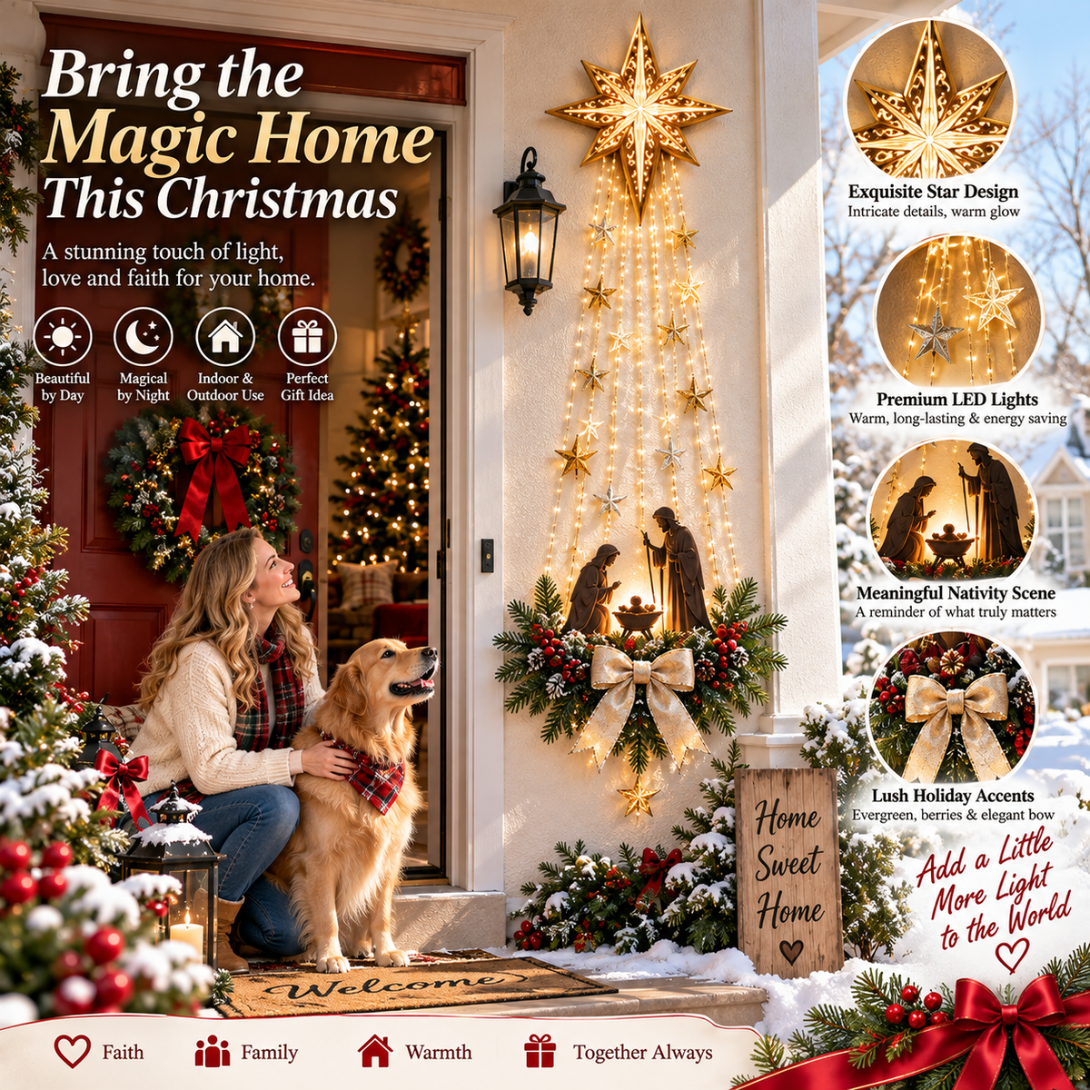 Lighted Nativity Wall Decor – Warm Bethlehem Star Display